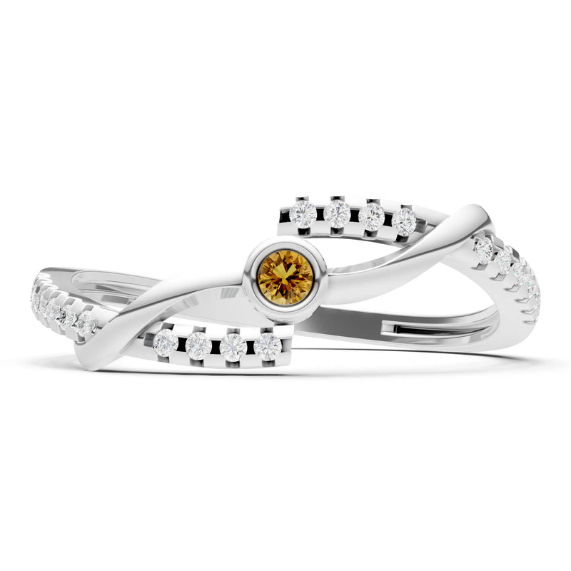 Citrine Bezel Center Pavé Accent Ring