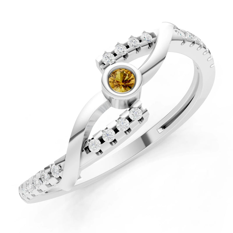Citrine Bezel Center Pavé Accent Ring