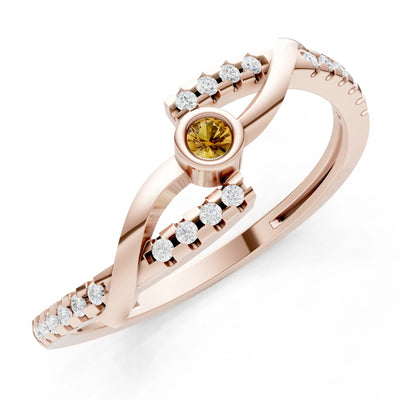 Citrine Bezel Center Pavé Accent Ring