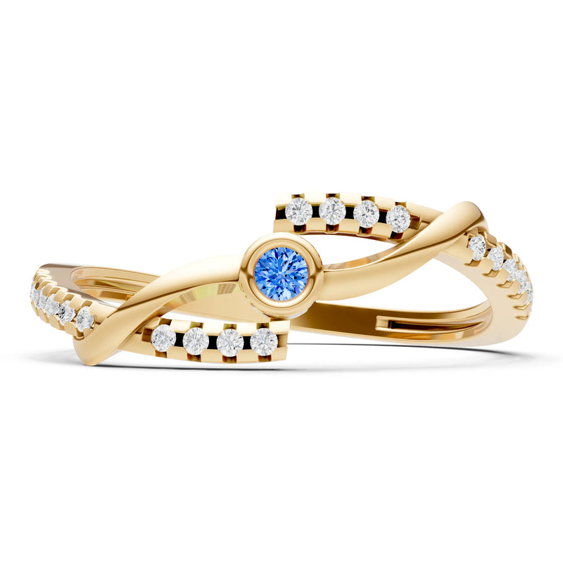 Swiss Blue Topaz Bezel Center Pavé Accent Ring