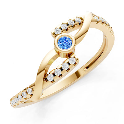 Swiss Blue Topaz Bezel Center Pavé Accent Ring