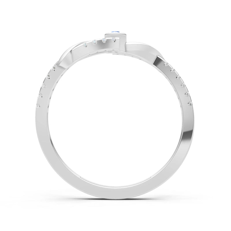 Swiss Blue Topaz Bezel Center Pavé Accent Ring