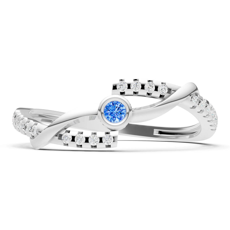 Swiss Blue Topaz Bezel Center Pavé Accent Ring