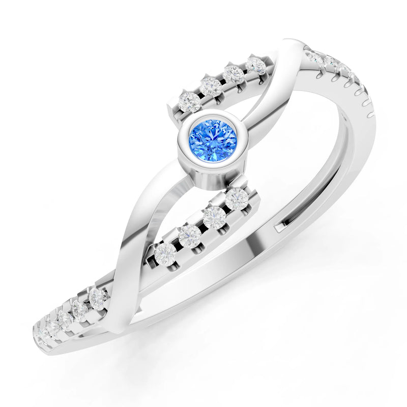 Swiss Blue Topaz Bezel Center Pavé Accent Ring