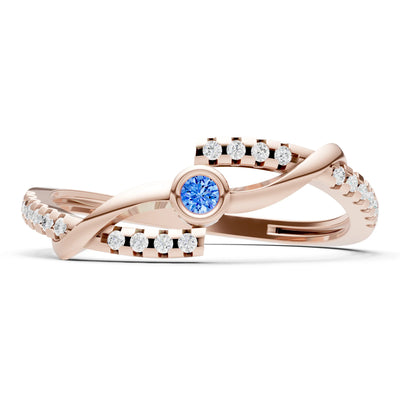 Swiss Blue Topaz Bezel Center Pavé Accent Ring