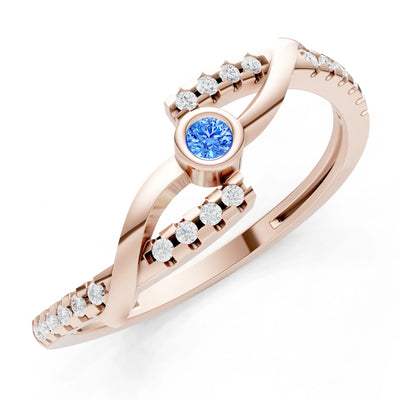 Swiss Blue Topaz Bezel Center Pavé Accent Ring
