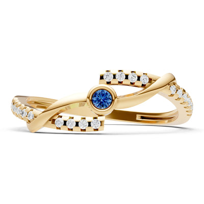 London Blue Topaz Bezel Center Pavé Accent Ring