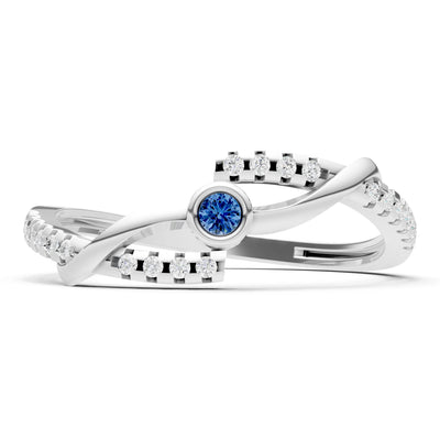 London Blue Topaz Bezel Center Pavé Accent Ring