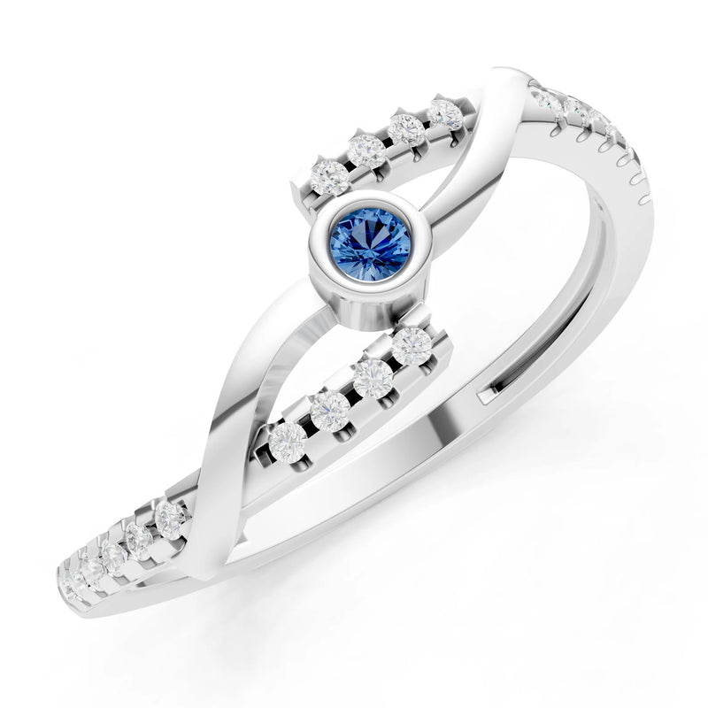 London Blue Topaz Bezel Center Pavé Accent Ring