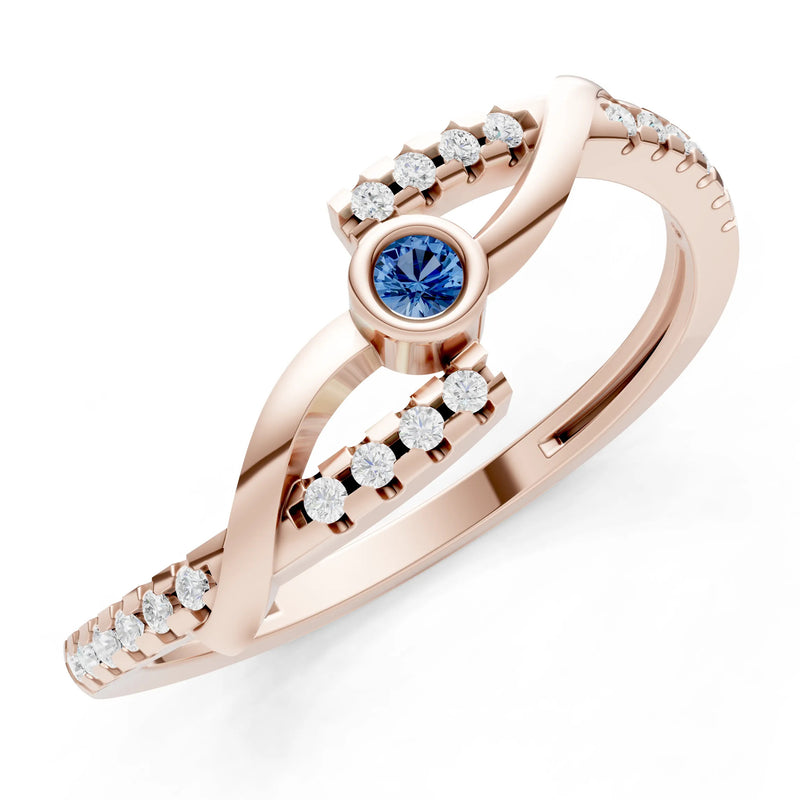 London Blue Topaz Bezel Center Pavé Accent Ring