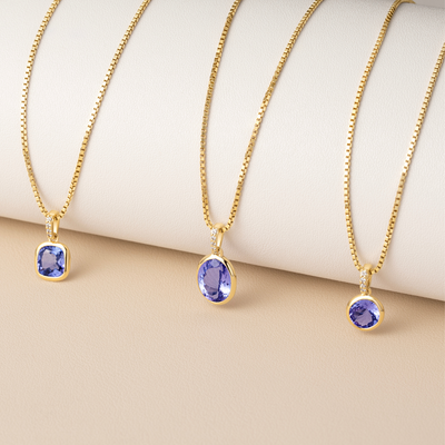 Cushion Cut Tanzanite and Diamond Drop Pendant Necklace 14K Yellow Gold 1.50 Carats