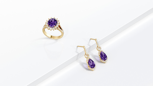 Peora amethyst gold ring and earrings