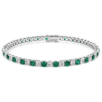 Emerald and Diamond Tennis Bracelet 14K Gold 6 Carats