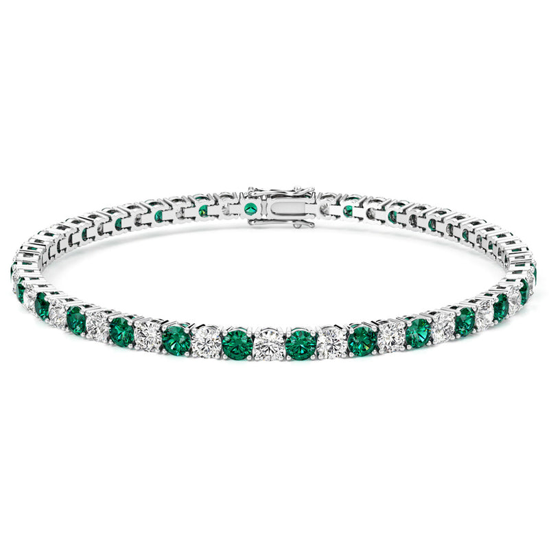 Emerald and Diamond Tennis Bracelet 14K Gold 6 Carats