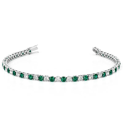 Emerald and Diamond Tennis Bracelet 14K Gold 6 Carats