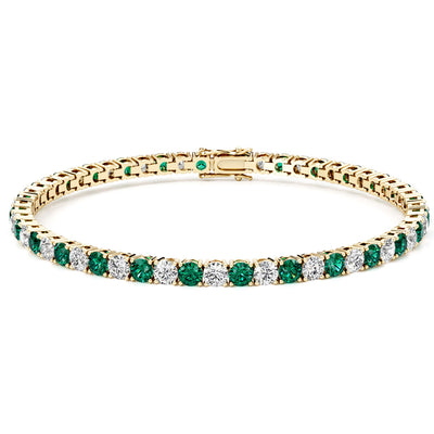 Emerald and Diamond Tennis Bracelet 14K Yellow Gold 6 Carats Total