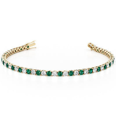 Emerald and Diamond Tennis Bracelet 14K Yellow Gold 6 Carats Total