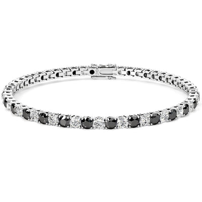 Black and White Diamond Tennis Bracelet 14K Gold 6 Carats