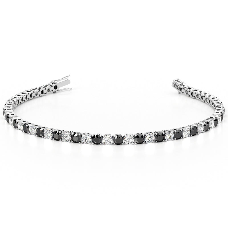 Black and White Diamond Tennis Bracelet 14K Gold 6 Carats