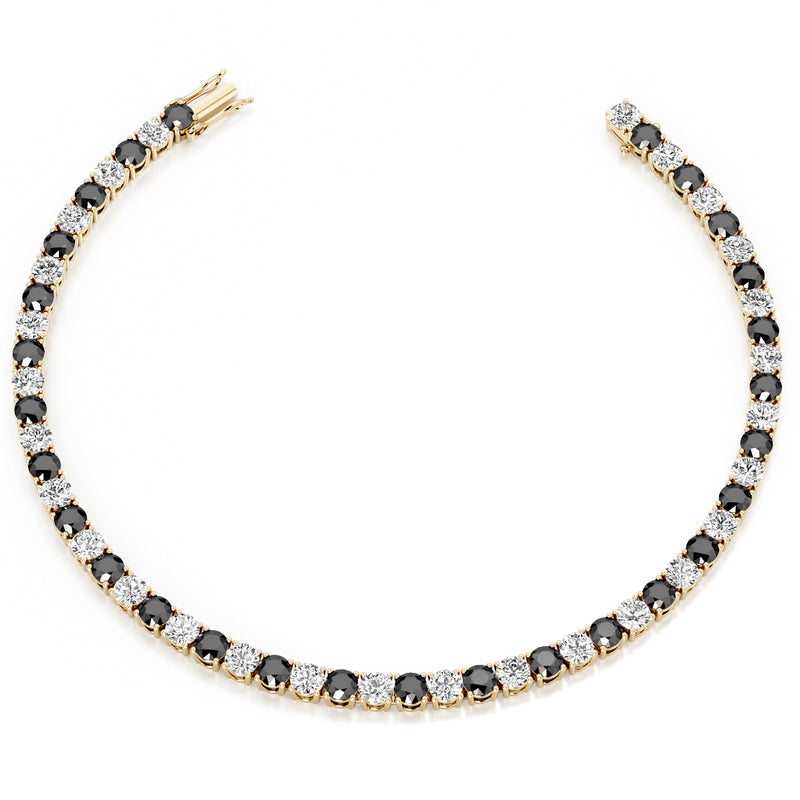 Black and White Diamond Tennis Bracelet 14K Gold 6 Carats