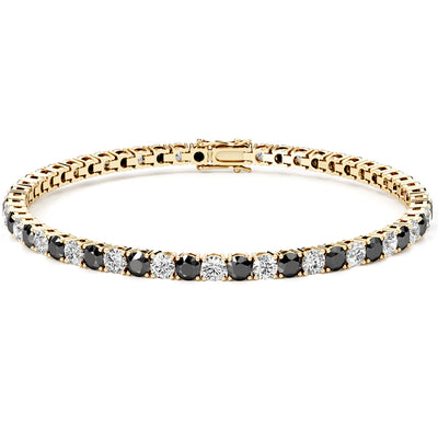 Black and White Diamond Tennis Bracelet 14K Gold 6 Carats