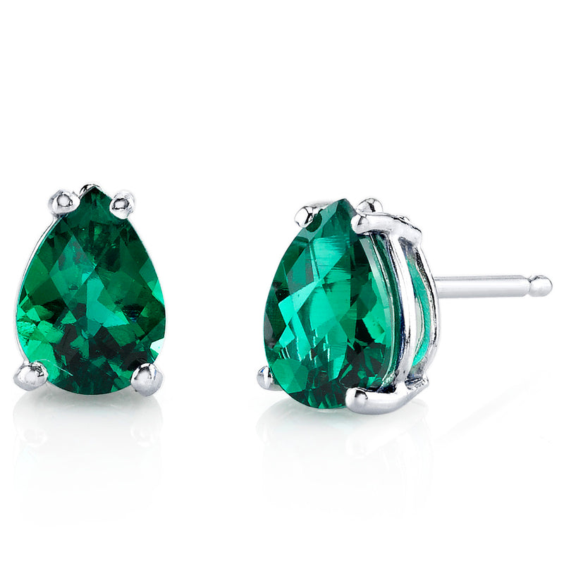 Emerald Pear Shape Stud Earrings and Pendant with Diamond Accent 14K White Gold 2.97 ctw Gift Set