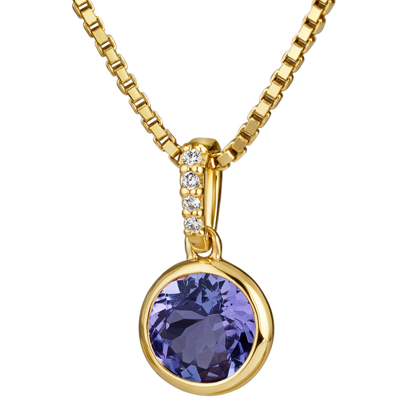 genuine tanzanite 14k yellow gold pendant with diamonds