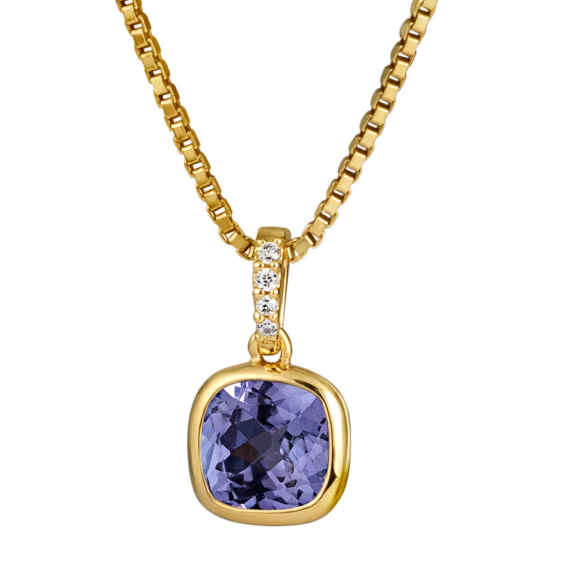 genuine tanzanite 14k yellow gold pendant with diamonds