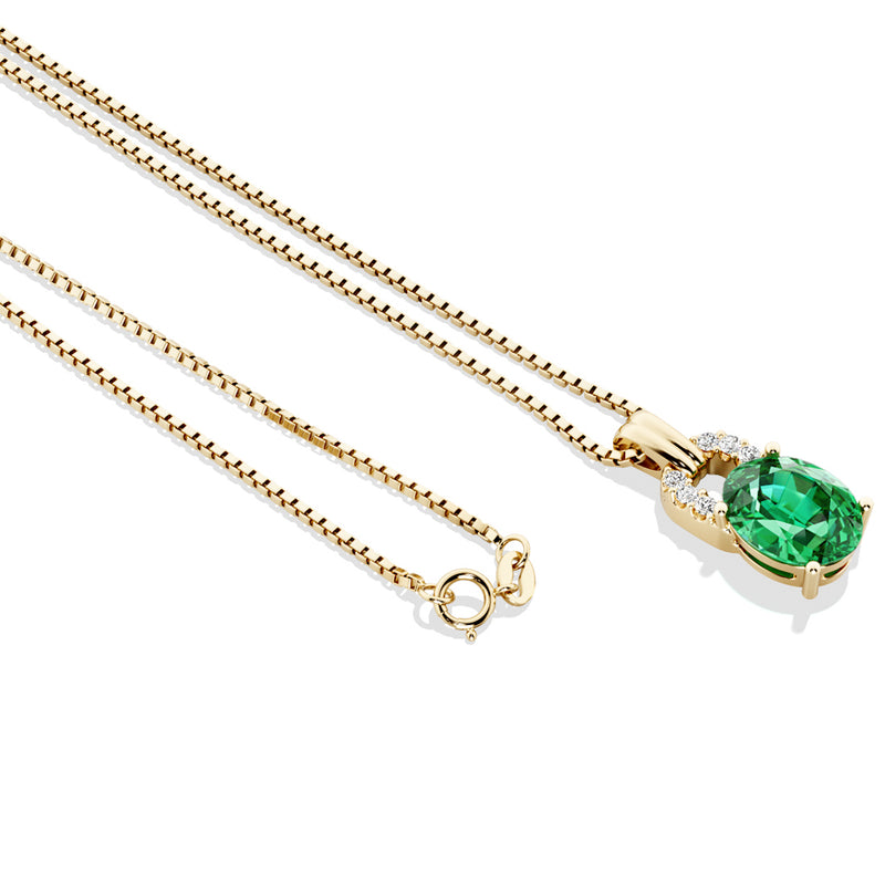 Colombian Emerald and Diamond Pendant Necklace 14K Yellow Gold 1.75 Carats Oval Shape