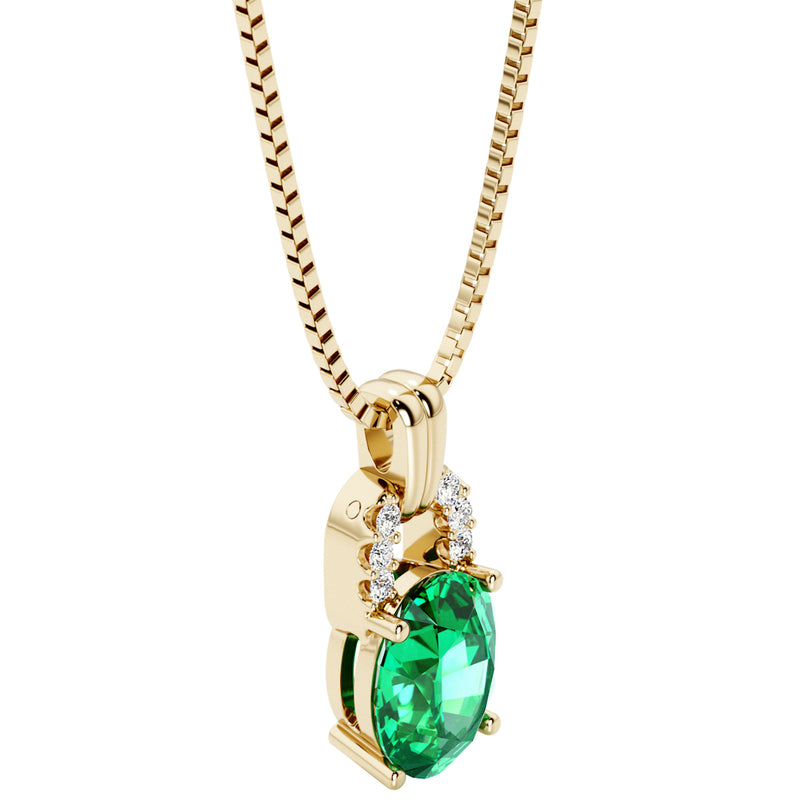 Colombian Emerald and Diamond Pendant Necklace 14K Yellow Gold 1.75 Carats Oval Shape