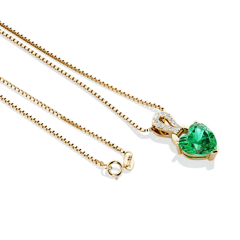 Heart Shape Colombian Emerald and Diamond Pendant Necklace 14K Yellow Gold 1.75 Carats