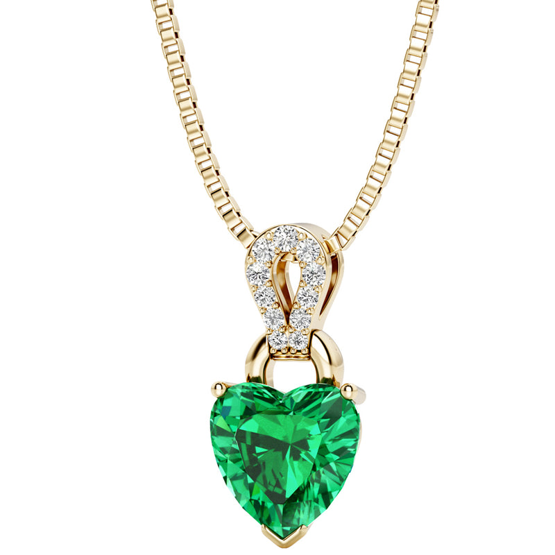 Heart Shape Colombian Emerald and Diamond Pendant Necklace 14K Yellow Gold 1.75 Carats