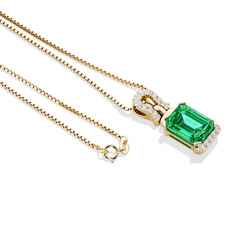 Colombian Emerald and Diamond Pendant Necklace 14K Yellow Gold 3 Carats Emerald Cut