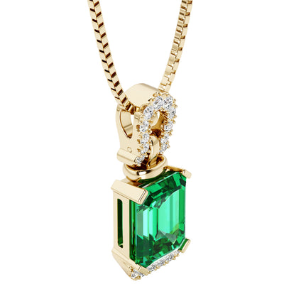 Colombian Emerald and Diamond Pendant Necklace 14K Yellow Gold 3 Carats Emerald Cut