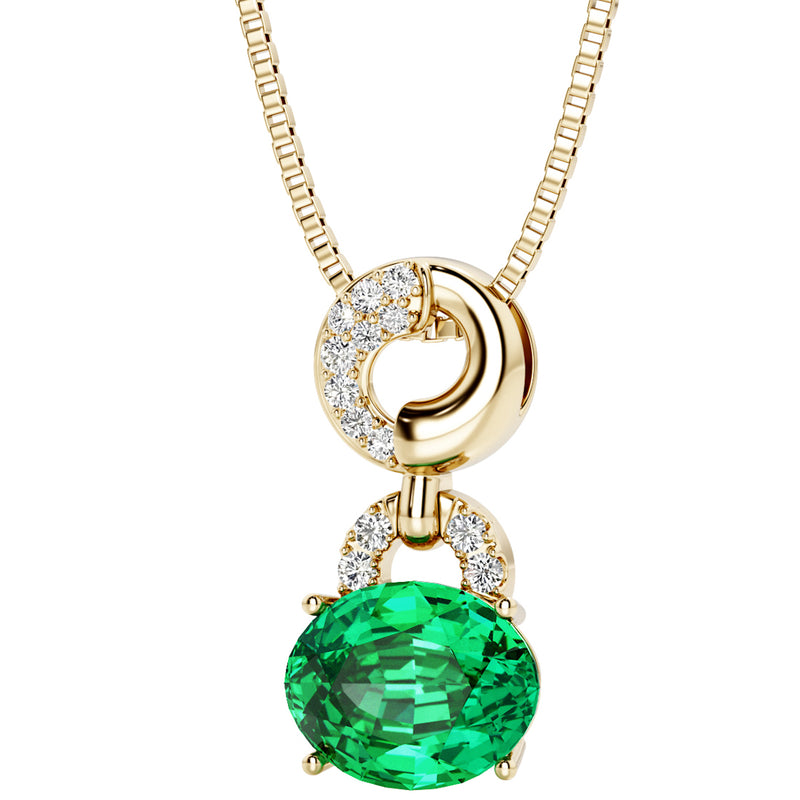 Colombian Emerald and Diamond East West Pendant Necklace 14K Yellow Gold 2.50 Carats Oval Shape