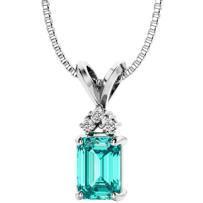 Paraiba Tourmaline and Diamond Pendant Necklace 14K White Gold 1 Carat Emerald Cut