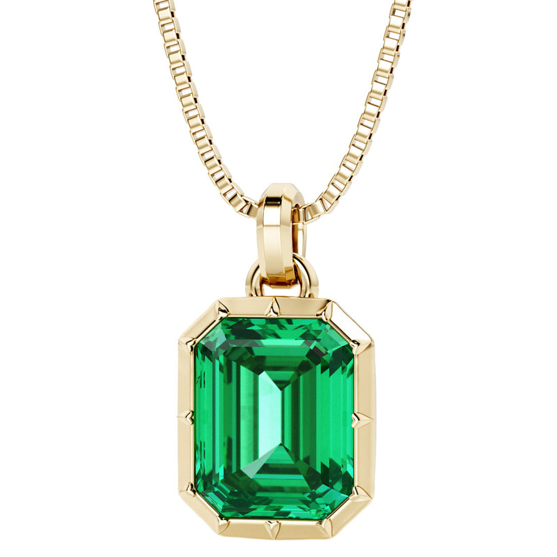 Colombian Emerald Bezel Set Pendant Necklace 4ct Emerald Cut 14K