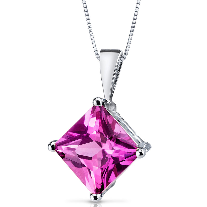 Pink Sapphire Pendant Necklace 14 Karat White Gold 3.23 Carats