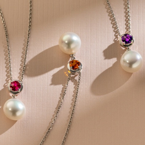 Pearl and Birthstone Gemstone pendant necklace