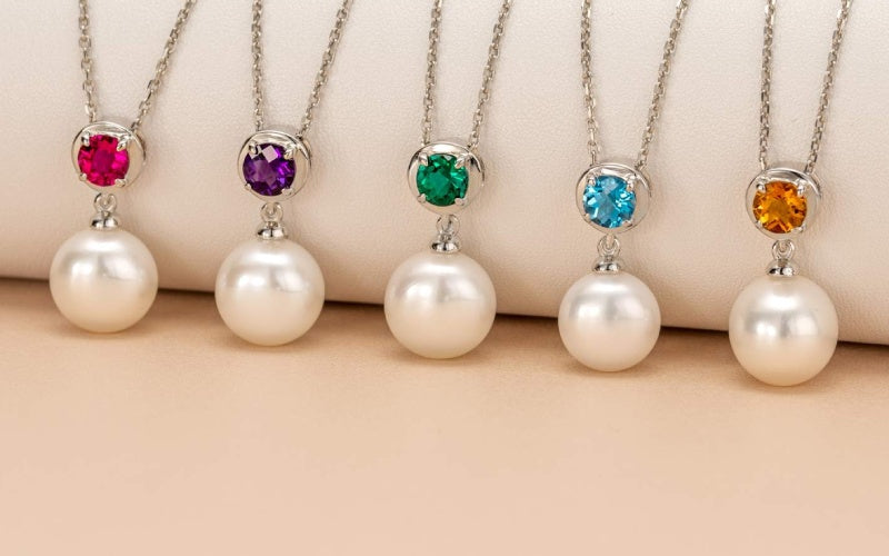Pearl and birthstone pendant jewelry in sterling silver