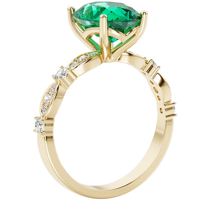 Colombian Emerald and Diamond Versailles Ring 14K Yellow Gold 2.50 Carats Oval Shape