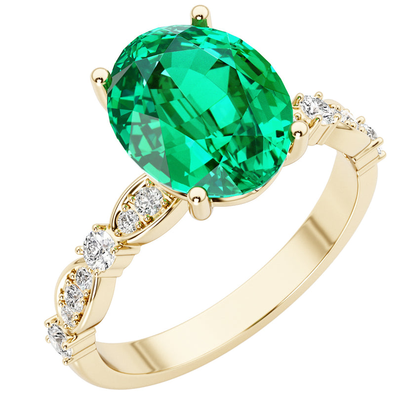 Colombian Emerald and Diamond Versailles Ring 14K Yellow Gold 2.50 Carats Oval Shape