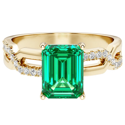 Colombian Emerald and Diamond Modern Infinity Ring 14K Yellow Gold 1.50 Carats Emerald Cut