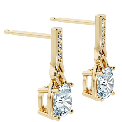 1.50 Carats Cushion Cut Aquamarine and Lab Grown Diamond Link Cathedral Drop Earrings in 14K Yellow Gold Plated Sterling Silver