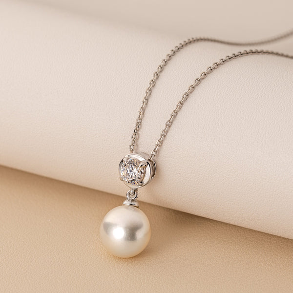 pearl and cubic zirconia gemstone pendant in sterling silver