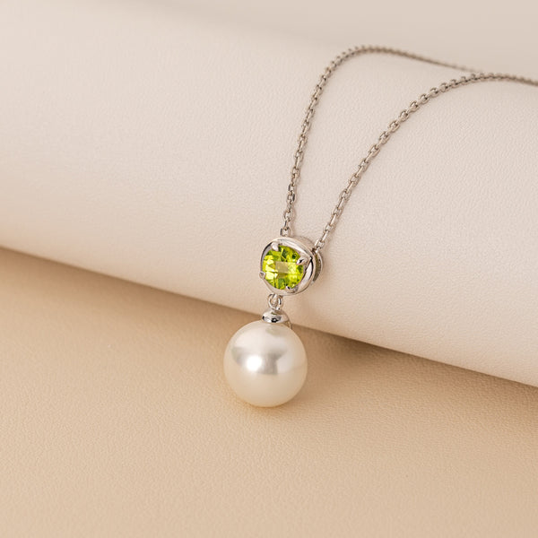 pearl and peridot gemstone pendant in sterling silver