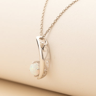 Peora Opal pendant necklace sterling silver with lab grown diamond
