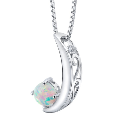Peora Opal crescent moon pendant necklace sterling silver with lab grown diamond crescent