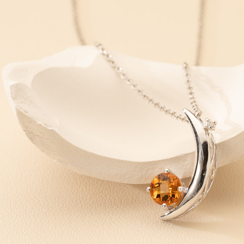 Peora Citrine pendant necklace sterling silver with lab grown diamond