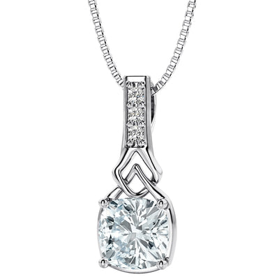 Aquamarine and Lab Grown Diamond Cathedral Drop Pendant Necklace in Sterling Silver, 0.75 Carat total Cushion Cut